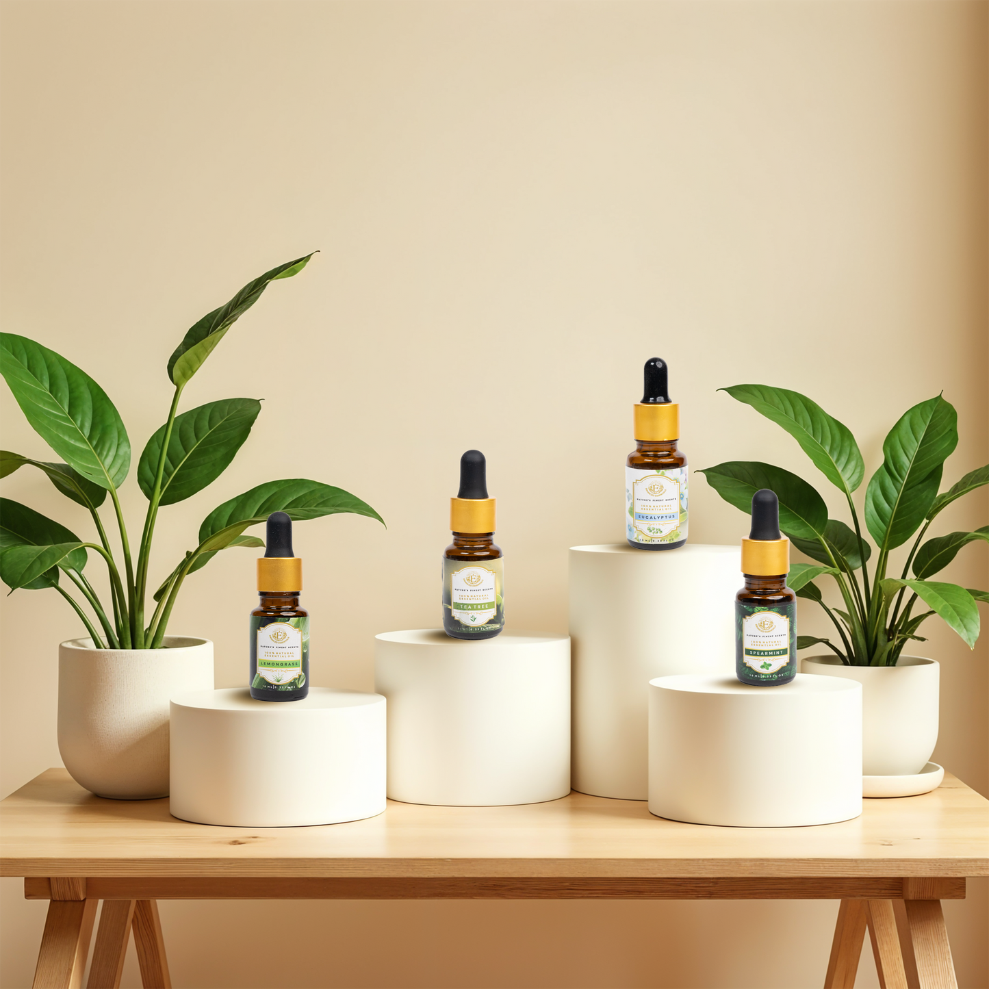 Herbal Elegance - Box Of Tea Tree, Spearmint, Lemongrass & Eucalyptus – 100% Natural Essential Oil (4 x 10 mL)